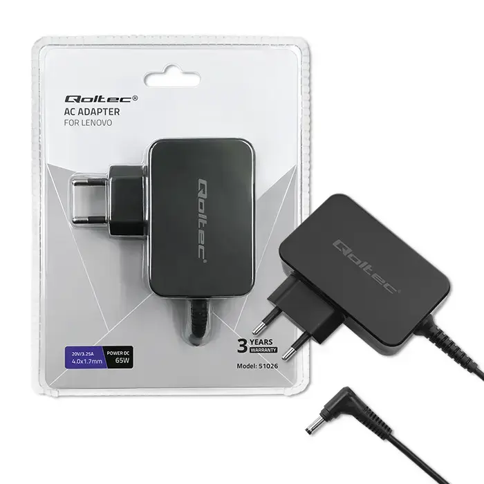 Qoltec Power adapter for laptop Lenovo 65W | 20V |3.25A | 4.0*1.7