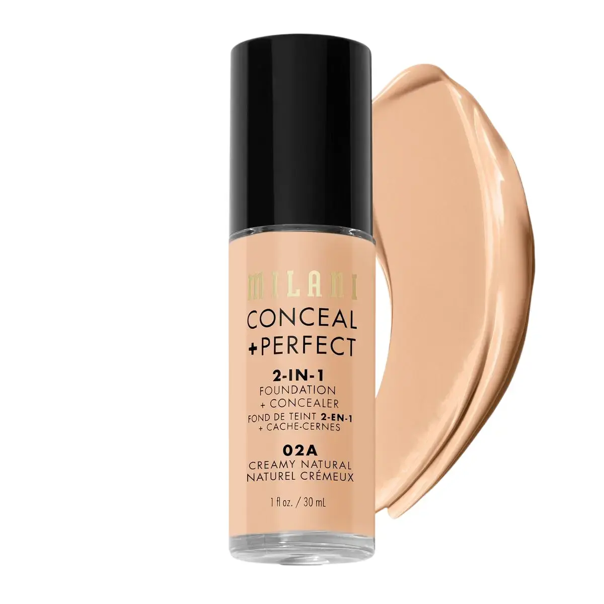 Milani, Conceal + Perfect, Liquid Foundation & Concealer 2-In-1, 02A, Creamy Natural, 30 ml