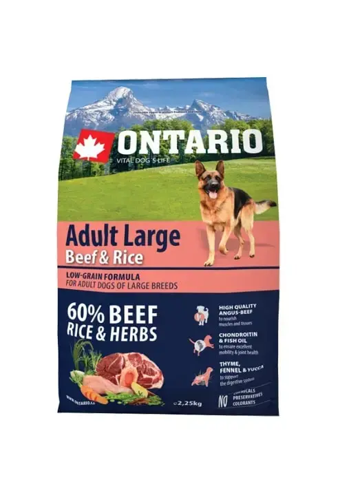 Сухой корм для собак - Ontario Dog Adult Large с говядиной, рисом и индейкой, 2,25 кг