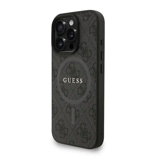 Guess PU Leather 4G Colored Ring Strap MagSafe Case for iPhone 16 Pro Black