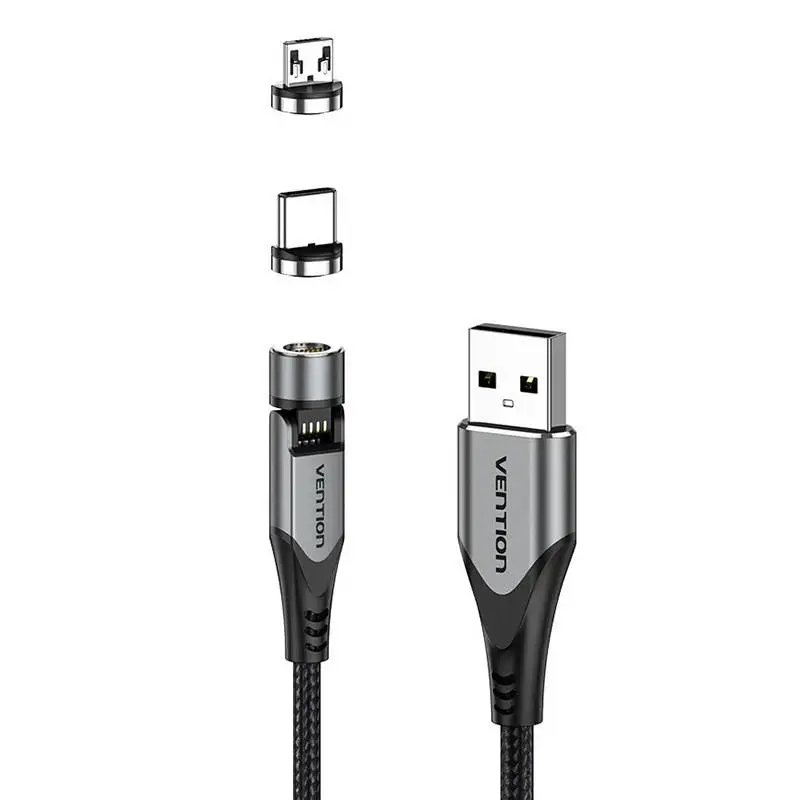 Magnetic Cable 2in1 USB to USB-C|Micro USB Vention CQXHD 3A 0.5m (Grey)