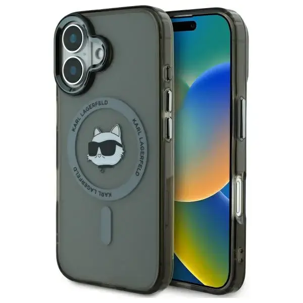 Karl Lagerfeld case for iPhone 16 6,1" KLHMP16SHLSCHK black Hard IML Metal Choupette Head MagSafe