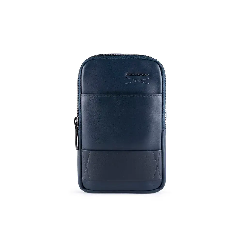 Piquadro, Piquadro, Phone Organizer, Leather Crossbody Bag, Blue, 18 x 12 x 2.50 cm, For Men