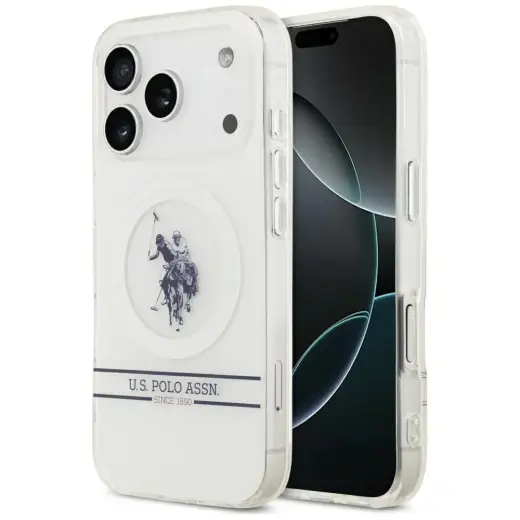 US Polo DH and Bottom Stripe Logo MagSafe Case for iPhone 17 Pro White