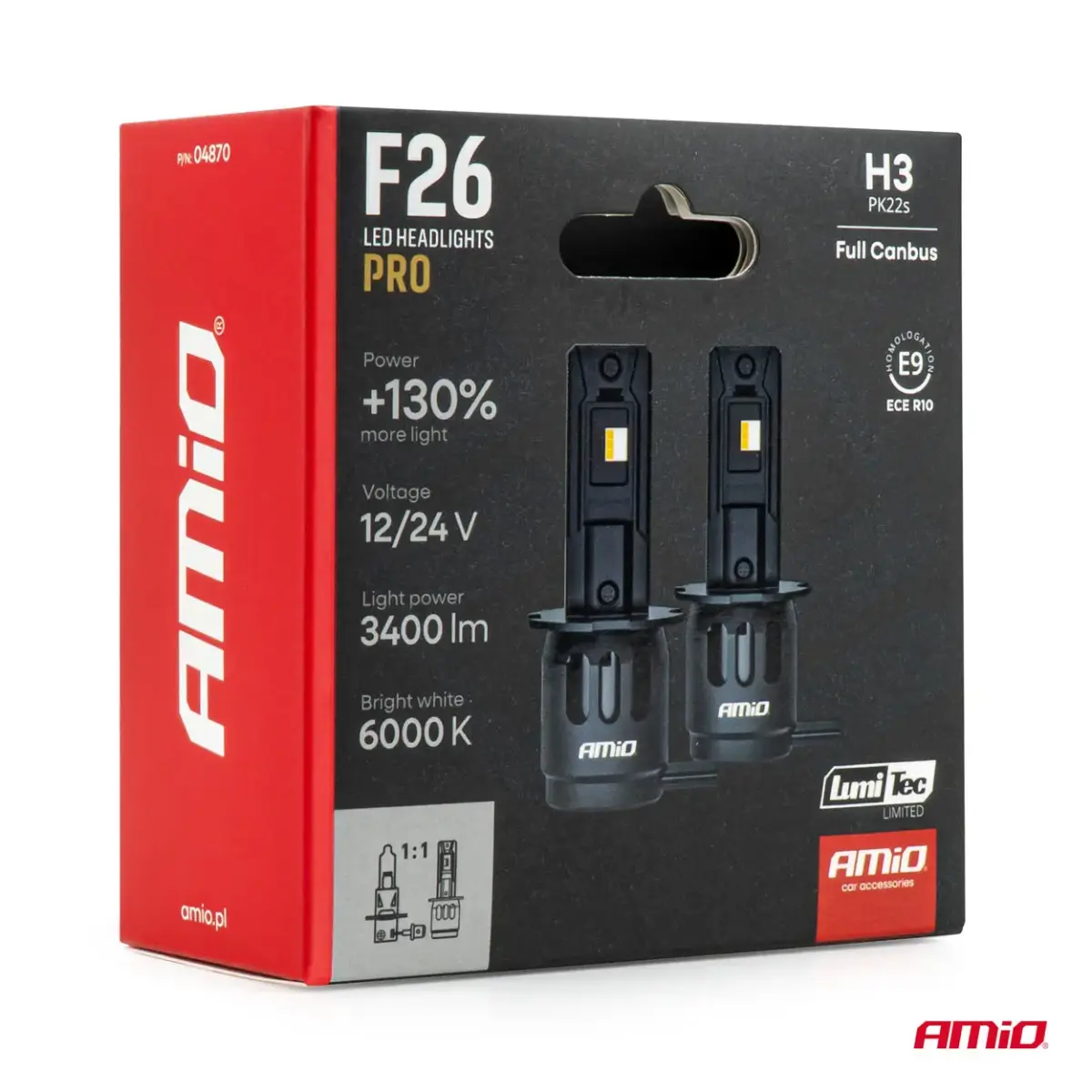 LED Headlights Series F26 PRO LumiTec LIMITED +130% DUO FULL CANBUS H3 12V 24V AMIO-04870