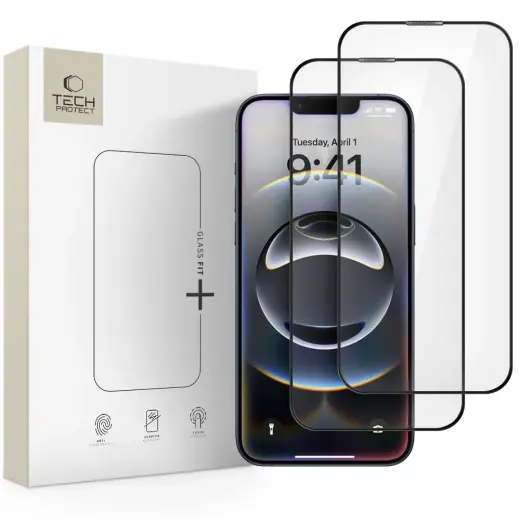 TECH-PROTECT GLASS FIT+ 2-PACK IPHONE 16E BLACK TEMPERED GLASS