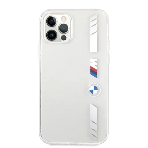 BMHCP12LMKTSS BMW M PC|TPU Silver Stripes Hard Case for iPhone 12 Pro Max 6.7 Transparent