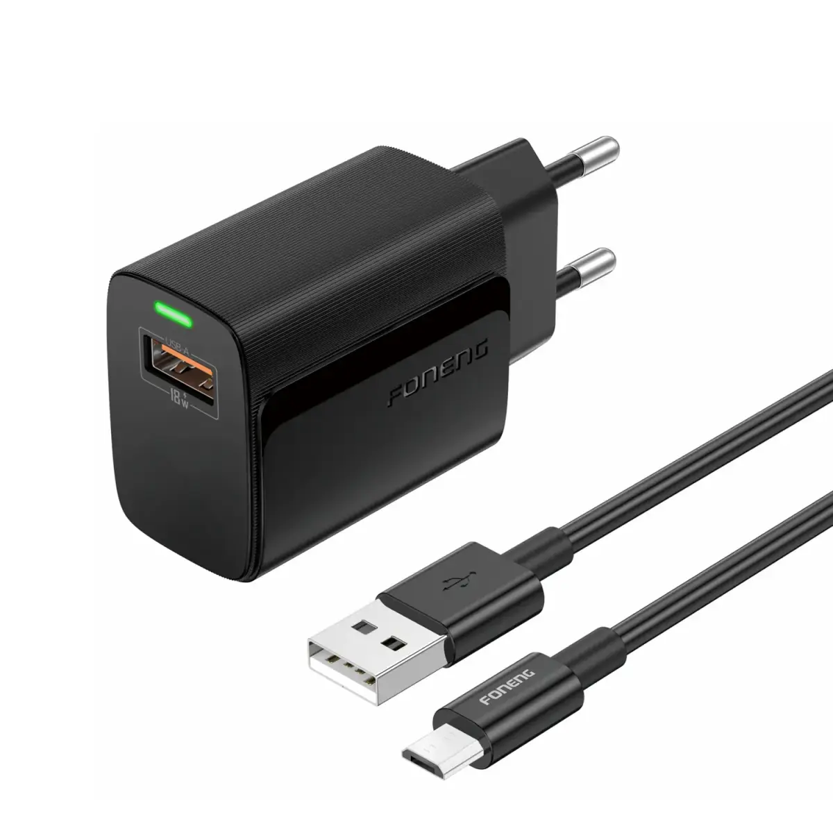 Foneng EU64 travel charger | 18W | Micro USB, USB-A | with Micro USB cable included | black