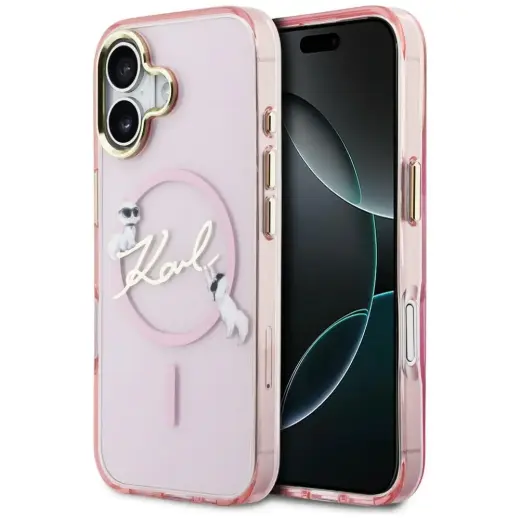Karl Lagerfeld IML Choupettes Karl Script Logo maciņš ar MagSafe atbalstu telefonam iPhone 17 rozā