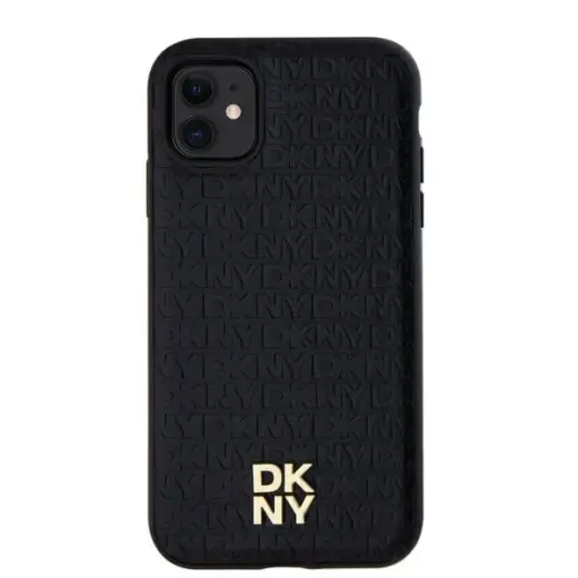 DKNY PU Leather Repeat Pattern Stack Logo MagSafe Case for iPhone 11 Black