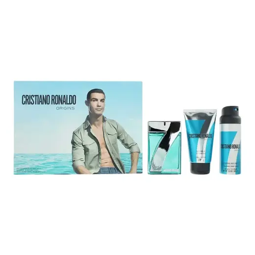 Set Cristiano Ronaldo: CR7 Origins, Eau De Toilette, For Men, 100 ml + CR7 Game On, Shower Gel, For All Skin Types, 150 ml + CR7 Origins, Refreshing, Deodorant Spray, For Men, 150 ml