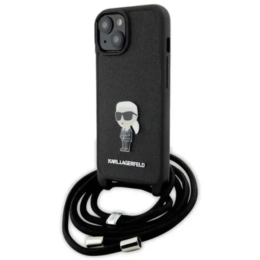 Karl Lagerfeld KLHCP15SSASKNPSK iPhone 15 | 14 | 13 6.1" hardcase czarny|black Crossbody Saffiano Monogram Metal Pin Karl & Choupette