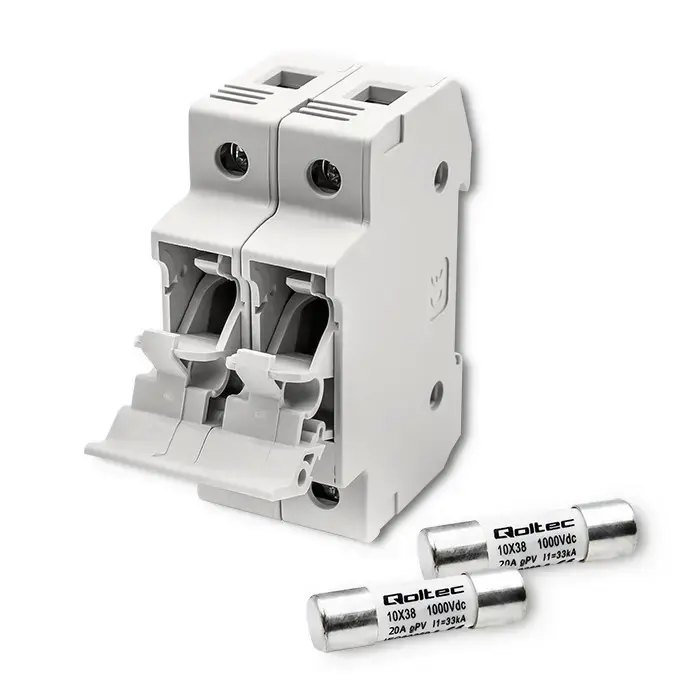 Qoltec Fuse base + DC fuse | 2P|1000V |20A |10x38 |solar