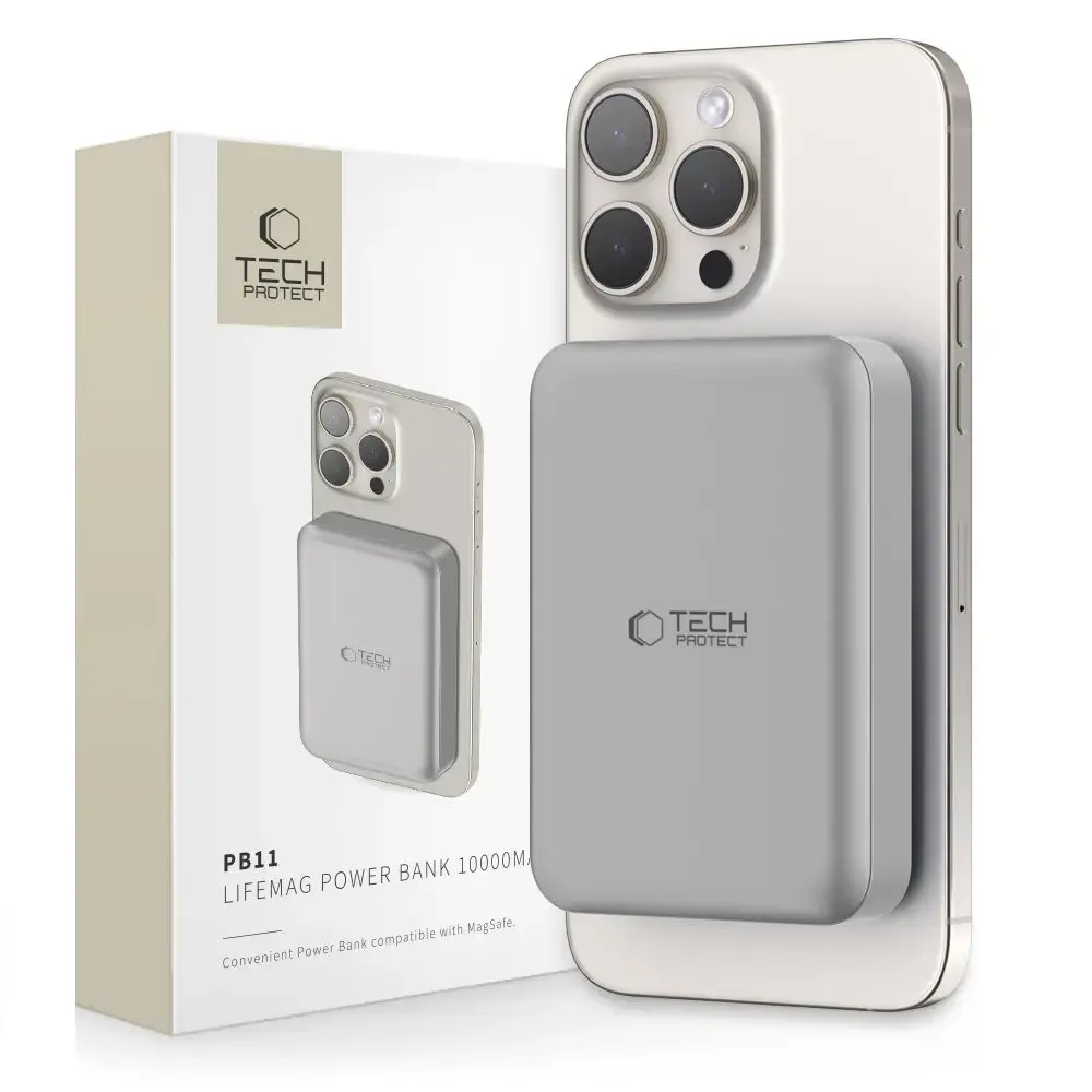 TECH-PROTECT PB11 LIFEMAG ārējais akumulators (powerbank) | 10000 mAh | 18W | USB-C, MagSafe | pelēks