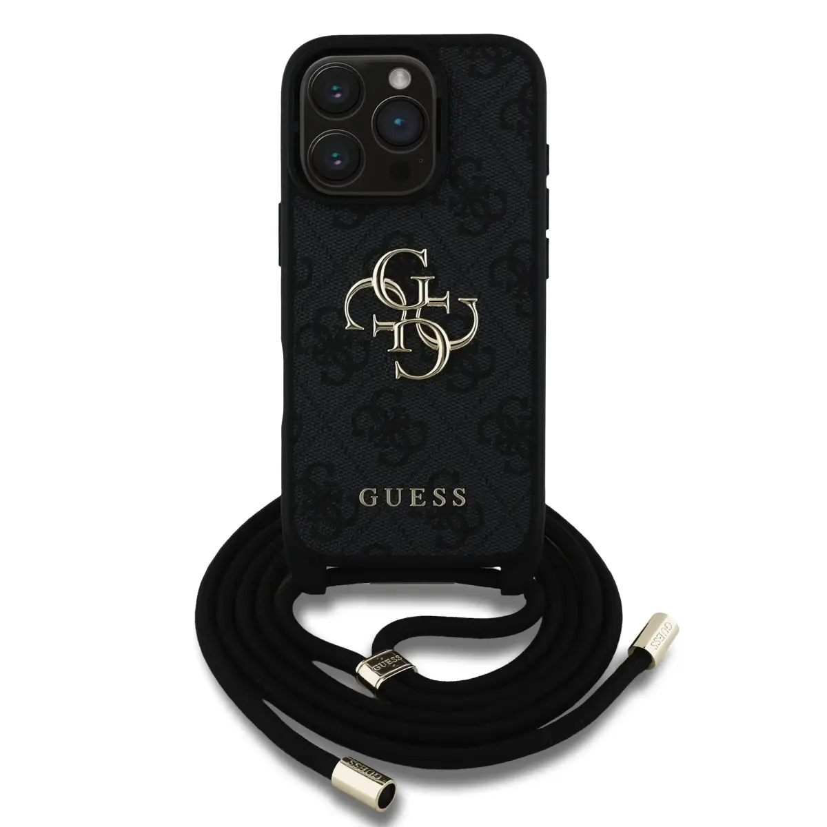 Guess PU 4G Metal Logo Crossbody Strap Case for iPhone 16 Pro Black