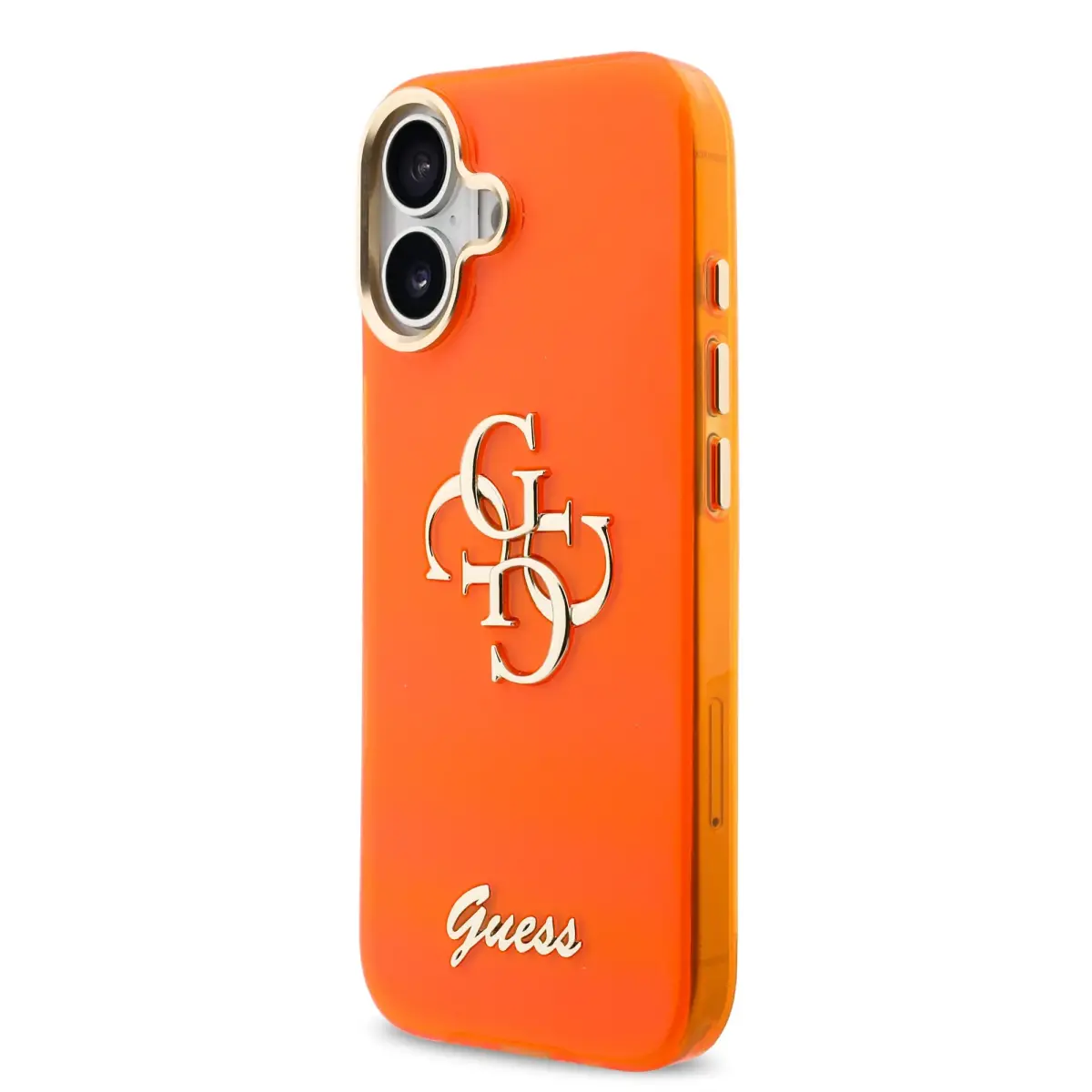 Guess IML 4G Script Metal Logo maciņš telefonam iPhone 17 oranžs