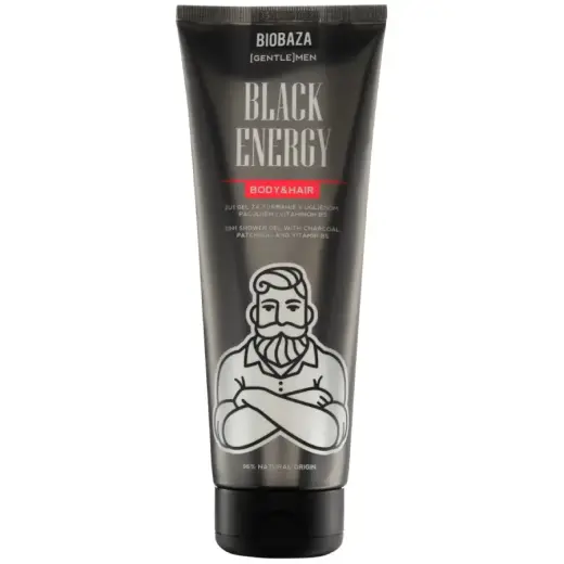 Biobaza, Black Energy, Shower Gel & Shampoo 2-In-1, Charcoal, 220 ml