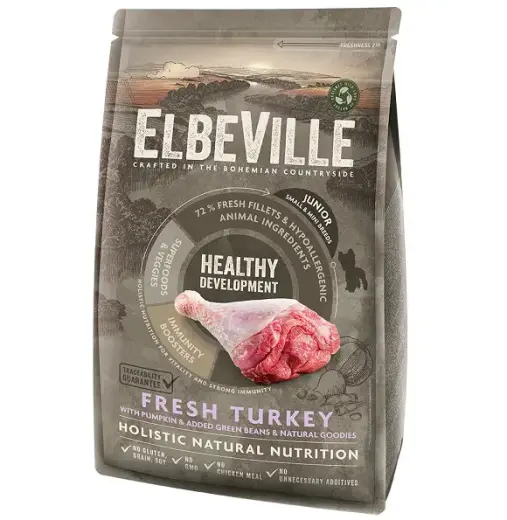 Sausa barība kucēniem - ELBEVILLE Puppy and Junior Mini Fresh Turkey Healthy Development 1,4 kg