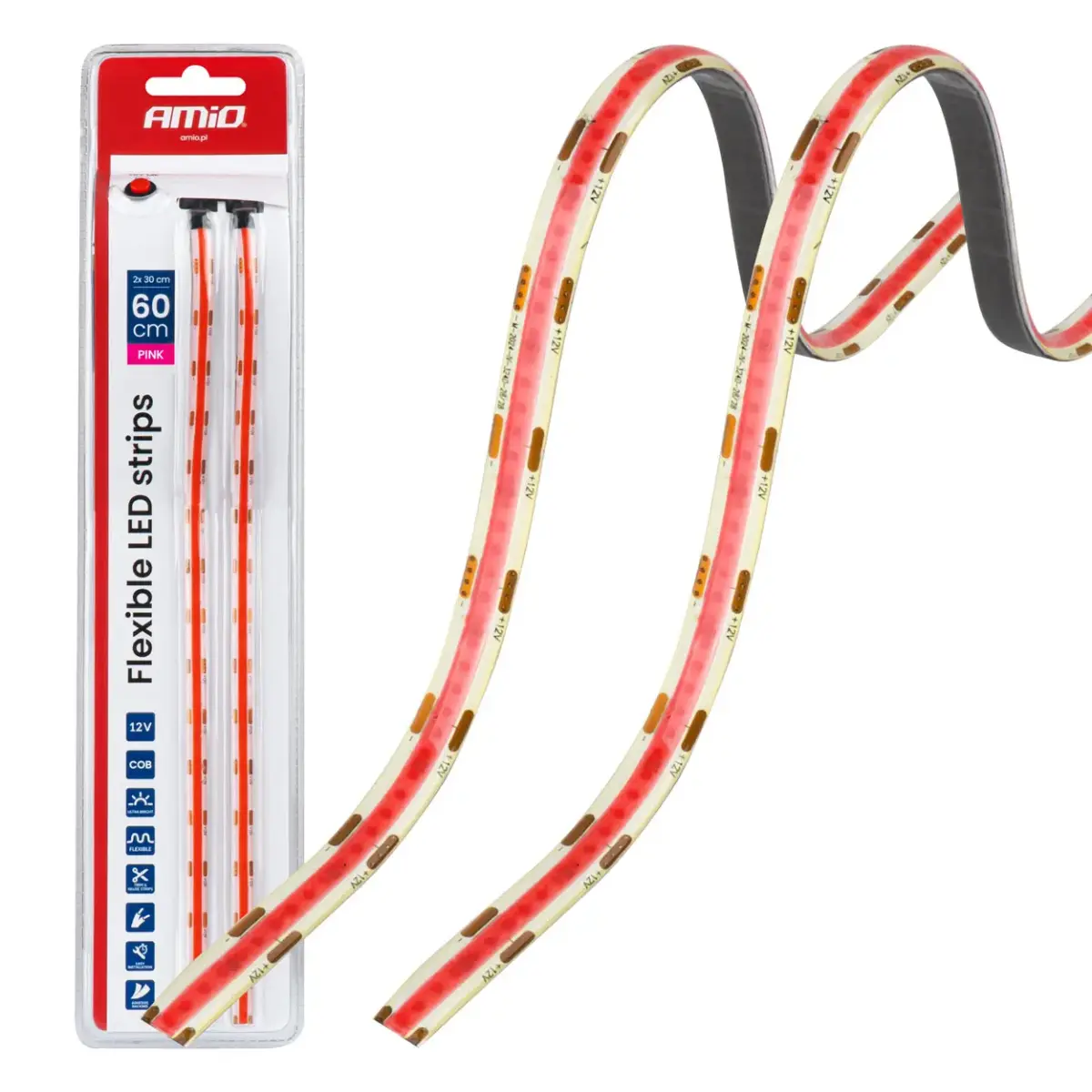 Flexible LED COB strips, pink 2x30 cm 12 V AMIO-04570
