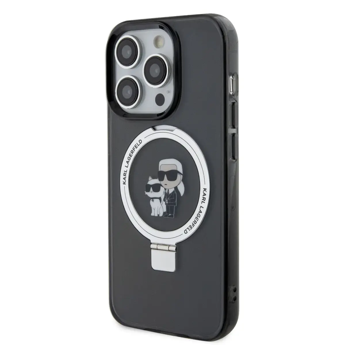 Karl Lagerfeld Ringstand Karl and Choupette MagSafe Case for iPhone 15 Pro Max Black