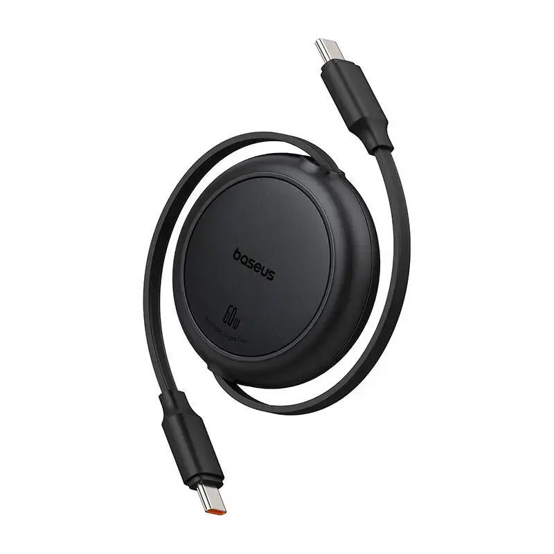Baseus Free2Pull Mini datu pārraides un uzlādes vads | USB-C uz USB-C | 60W | 1m | melns