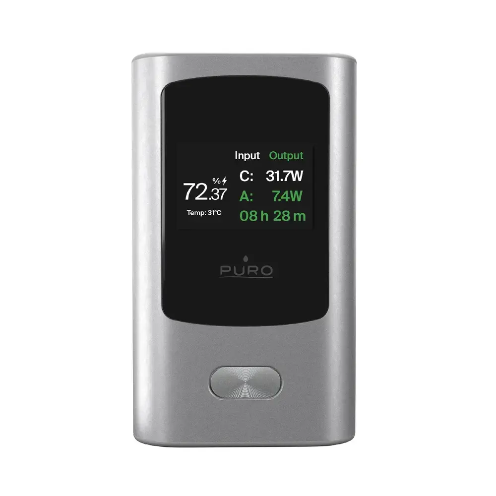 Puro ārējais akumulators (powerbank) | 10 000 mAh | 45W | USB-A, USB-C | LED ekrāns | pelēks