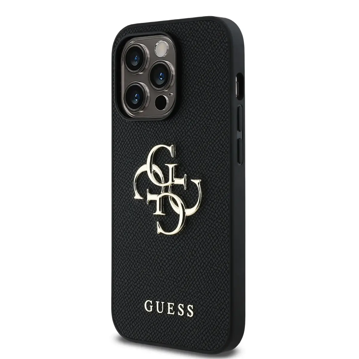 Guess PU Grained 4G Metal Logo Case for iPhone 14 Pro Black