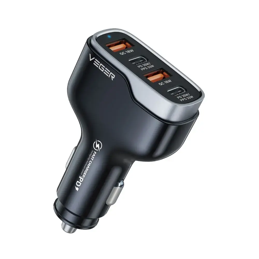 Veger CC53-2A2C auto lādētājs | 66W | PD, QC, PPS | USB-A, USB-C | melns