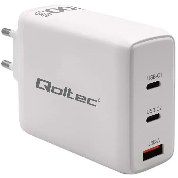 Qoltec Charger tīkla lādētājs | 100W | PD, GaN | USB-C, USB-A