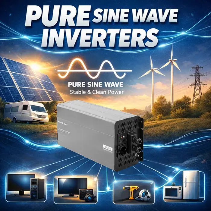 Qoltec Pure Sine Wave Inverter | 12V to 230V | 4000/8000W | USB | Compatible with LiFePO4 GEL AGM