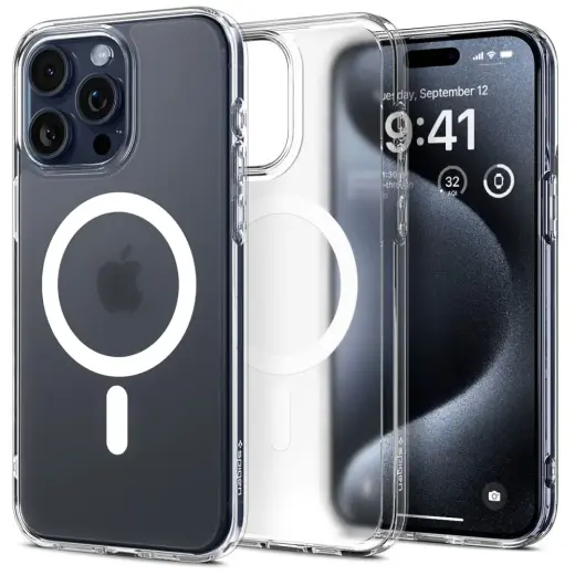Spigen Ultra Hybrid Mag чехол с поддержкой MagSafe для телефона iPhone 15 Pro прозрачный