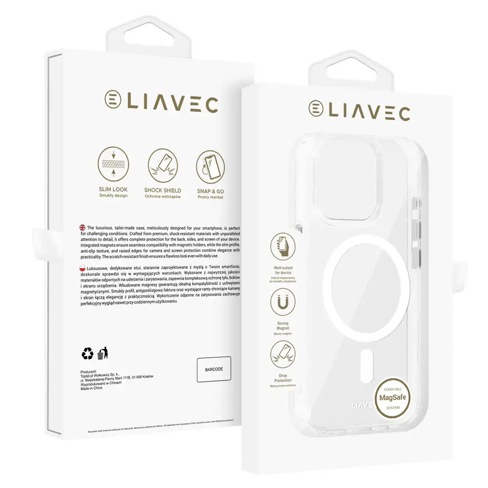 Liavec Glossy maciņš ar MagSafe atbalstu telefonam iPhone 16 Pro balts