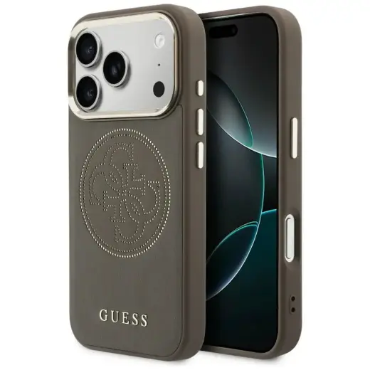 Guess Perforated 4G maciņš ar MagSafe atbalstu telefonam iPhone 17 Pro brūns