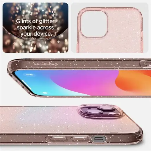 Spigen Liquid Crystal Glitter phone case for iPhone 15 Plus pink transparent