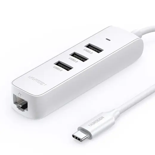 Ugreen 4-in-1 USB HUB Type C - 3x USB Type A 3.1 Gen 1 + RJ45 PD white (CM416 50620)