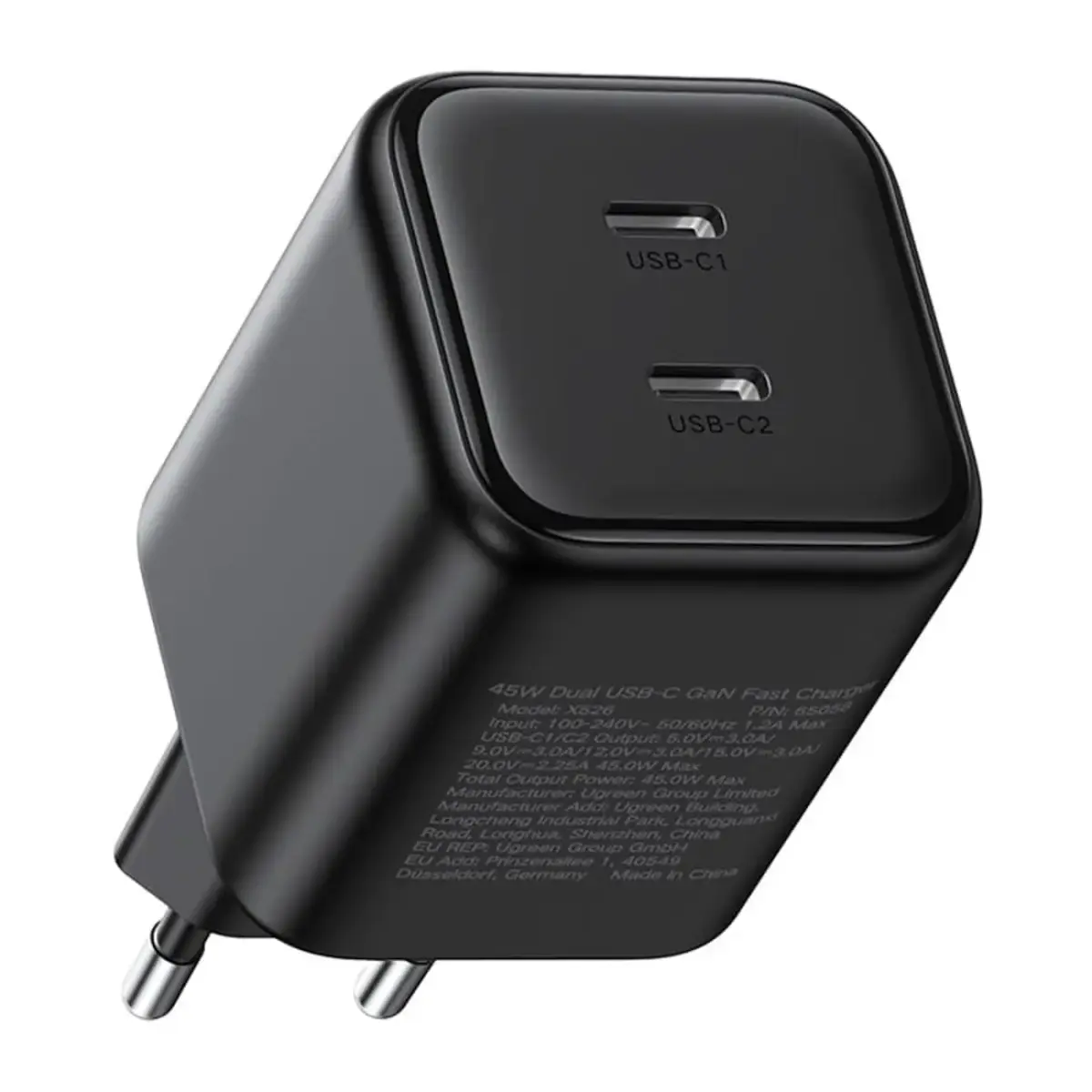 Ugreen 65154 tīkla lādētājs | 45W | PD, QC, GaN | USB-C | melns