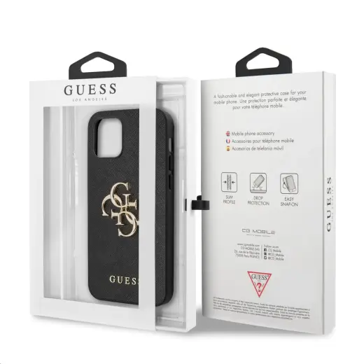 GUHCP12MSA4GGBK Guess PU Saffiano Big 4G Metal Logo Case for iPhone 12|12 Pro Black