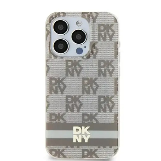 DKNY DKHMP14SHCPTSE iPhone 14 | 15 | 13 6.1" beżowy|beige hardcase IML Checkered Mono Pattern & Printed Stripes MagSafe
