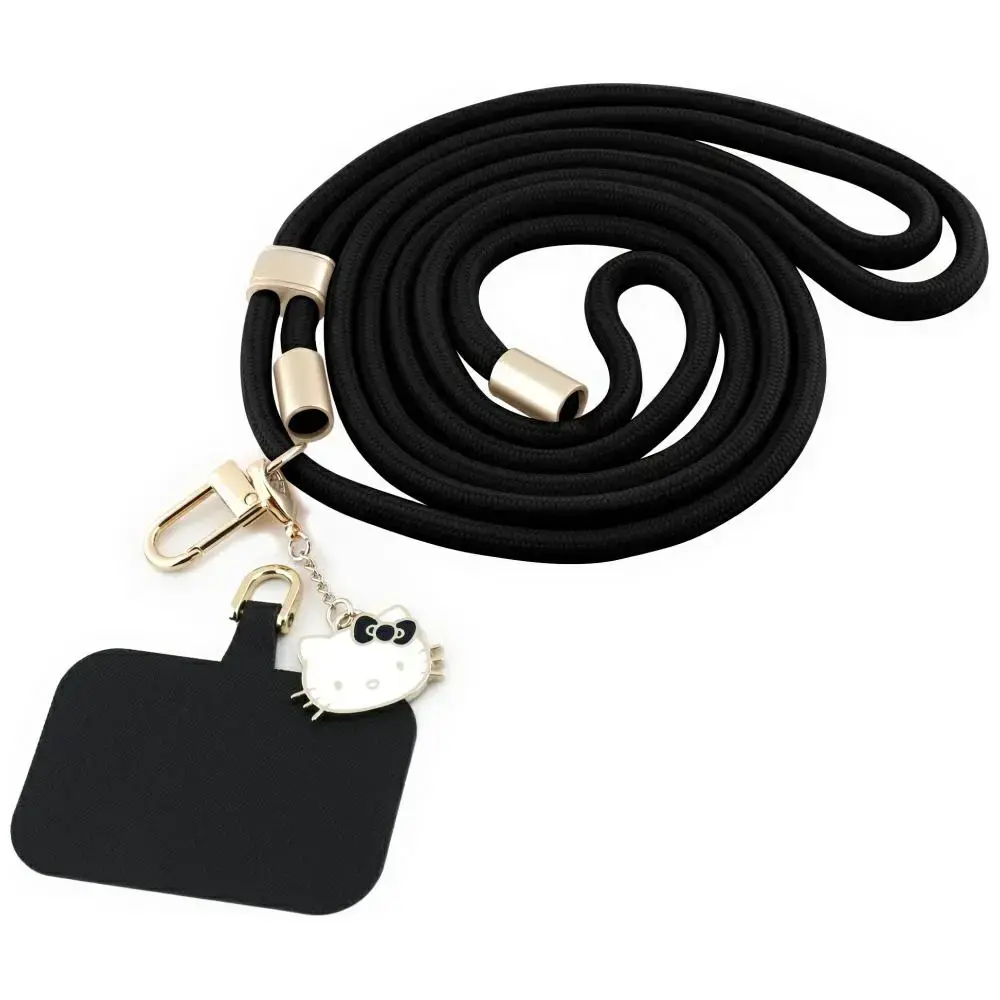 Hello Kitty Patch & Kitty Head Charm Universal Phone Lanyard Black