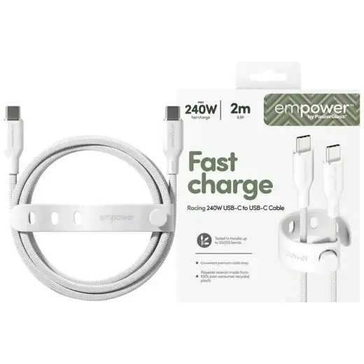 PanzerGlass Empower Racing провод для передачи данных и зарядки | USB-C на USB-C | 240W | 1.2m | серебряный, белый