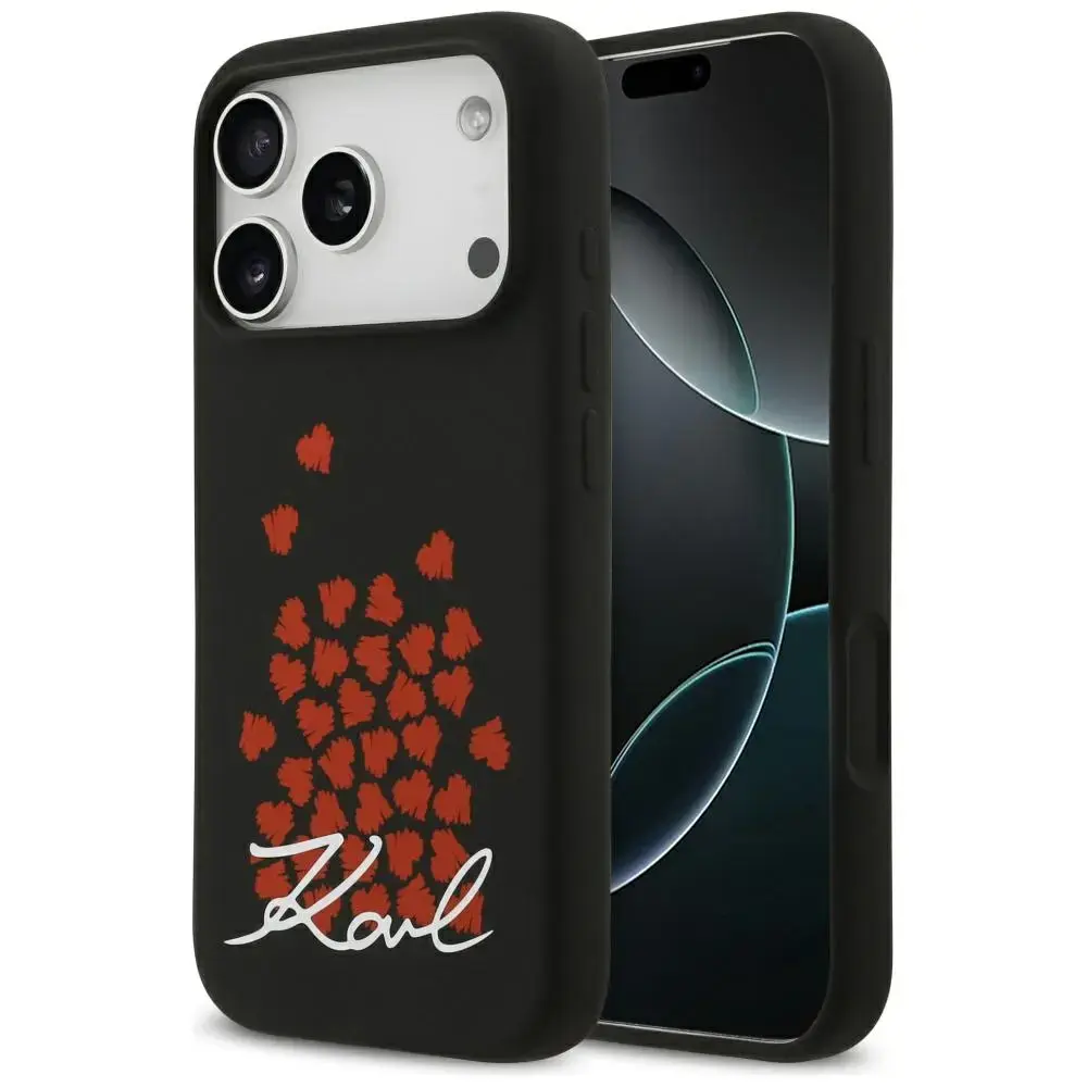 Etui Karl Lagerfeld Silicone Heart Sign   Logo MagSafe do iPhone 17 Pro czarny