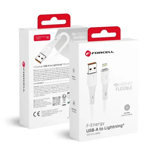 Forcell F-Energy C343 duomenų perdavimo ir įkrovimo laidas | USB-A į Lightning | 12W | 1m | baltas