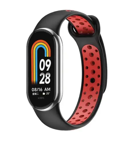 Beline viedpulksteņa siksniņa priekš Xiaomi Mi Band 8 | silikons | melna/sarkana