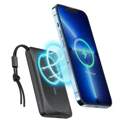 Veger MagOn VP1151 / W1151 ārējais akumulators (powerbank) | 10 000 mAh | 20W | PD, QC | USB-C, Wireless, MagSafe | melns