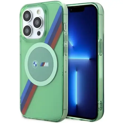 BMW BMHMP15LHDTN iPhone 15 Pro 6.1"  zielony|green hardcase M Tricolor Stripes MagSafe