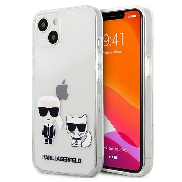 KLHCP13MCKTR Karl Lagerfeld PC|TPU Ikonik Karl and Choupette Case for iPhone 13 Transparent