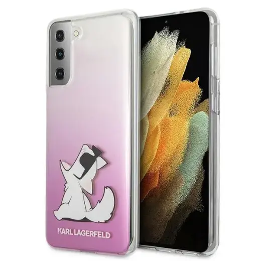 Karl Lagerfeld KLHCS21MCFNRCPI Choupette Eats maciņš telefonam Samsung Galaxy S21+ rozā