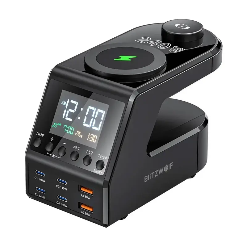 Blitzwolf BW-FW10 alarm clock with charger 2xUSB-A, 4xUSB-C, 240W