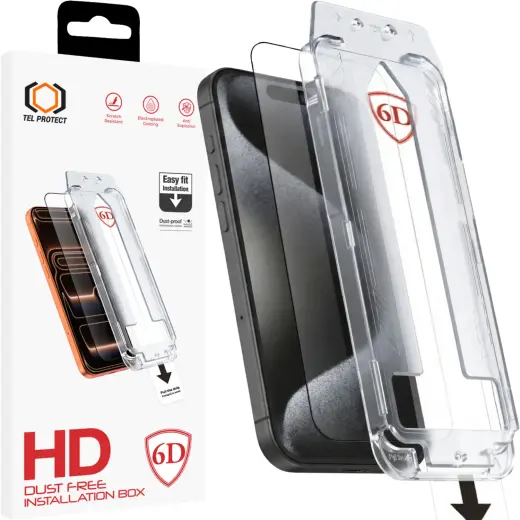 Tel Protect Dust-Free Easy Fit Full Glue 6D Tempered Glass for Iphone 16 black