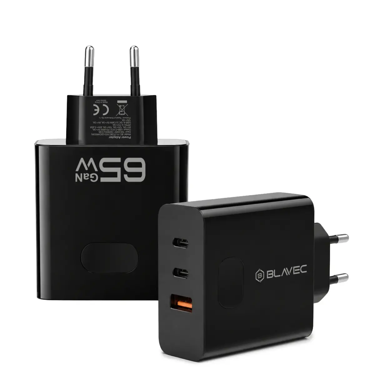 Blavec Wall charger BC-11 GaN - USB + 2xType C - QC PD 65W 3A (TCBC11G-U2CB653A) black